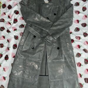 Walter Baker Gray Trench Coat with Glossy Finish